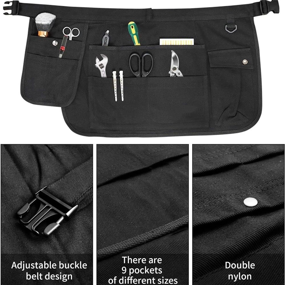 Tool Apron Half Canvas Apron With Muti-Pockets for Home Garden Painting Crafting Woodworking black(Only apron) V1192-AZ-W-0313