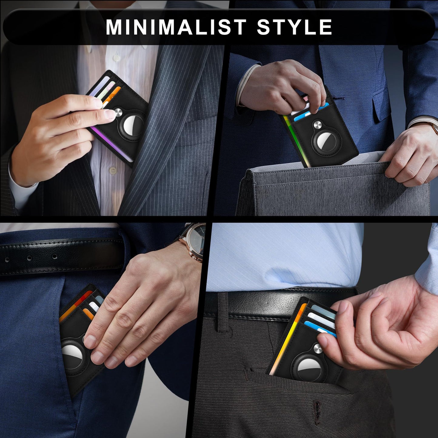 Slim Minimalist Front Pocket Air Tag Wallet, RFID Blocking Card Holder Wallet with Airtag Holder Anti theft V1192-AZ-W-0317