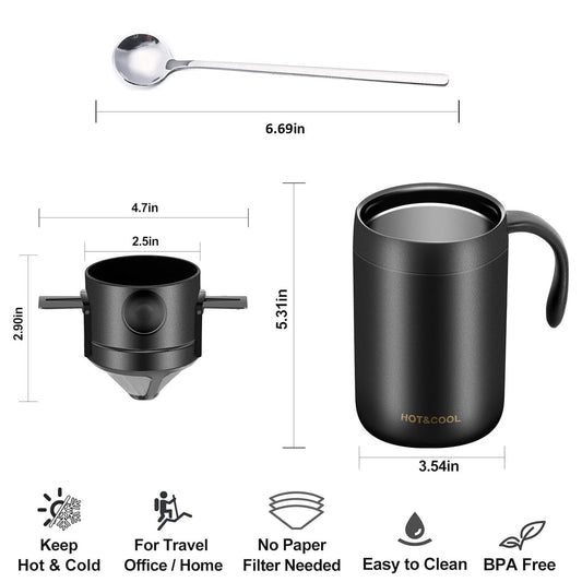 3pcs Camping Coffee Maker Pour Over Coffee Maker Set, Camp Pour Over Set, Portable Coffee Kit for Travel, V1192-AZ-W-0344