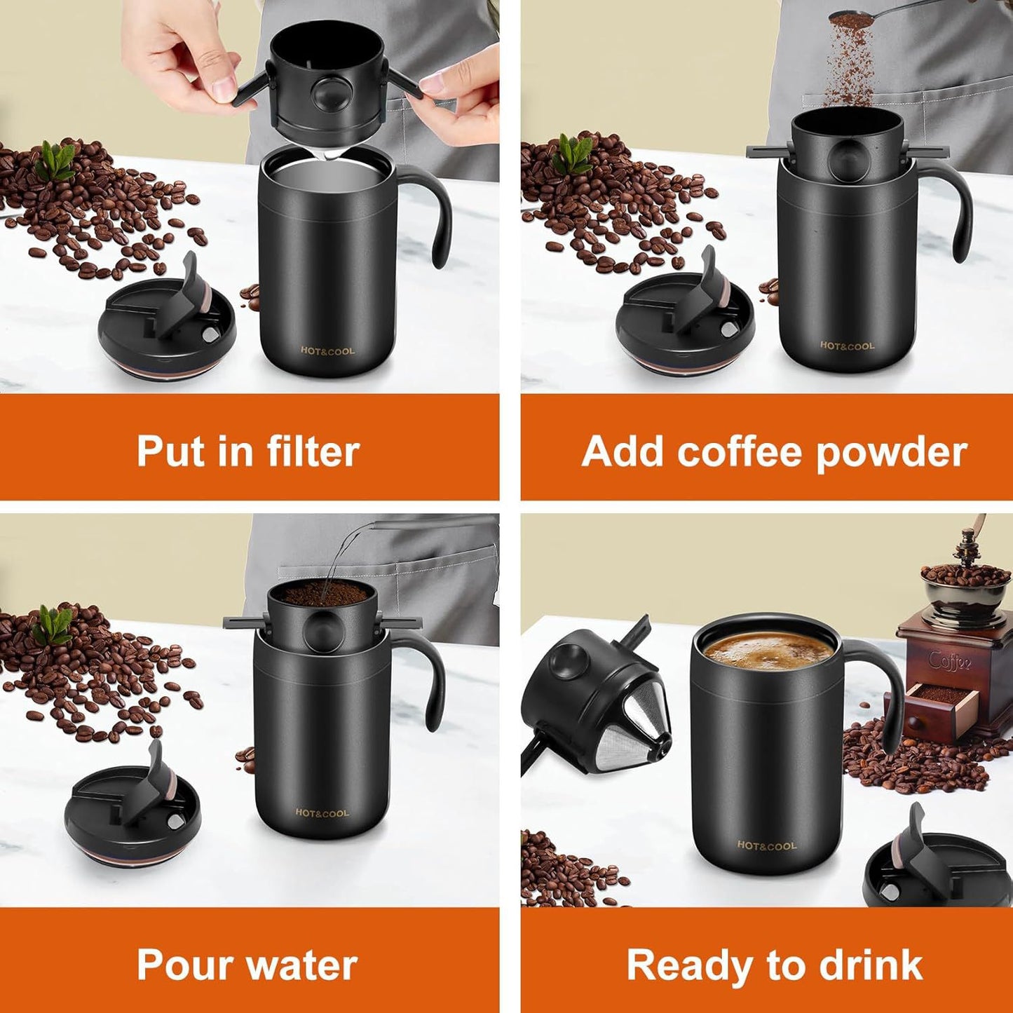 3pcs Camping Coffee Maker Pour Over Coffee Maker Set, Camp Pour Over Set, Portable Coffee Kit for Travel, V1192-AZ-W-0344