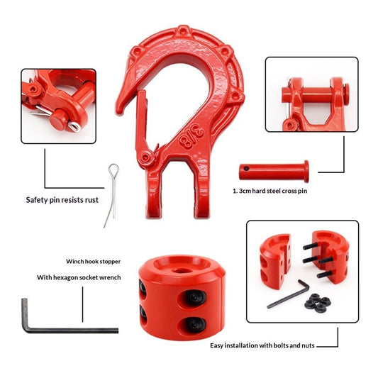 Winch Hook-3/8" Clevis Slip Hook with Safety Latch & Winch Cable Hook Stopper, Grade Forged Steel Work for V1192-AZ-W-0353