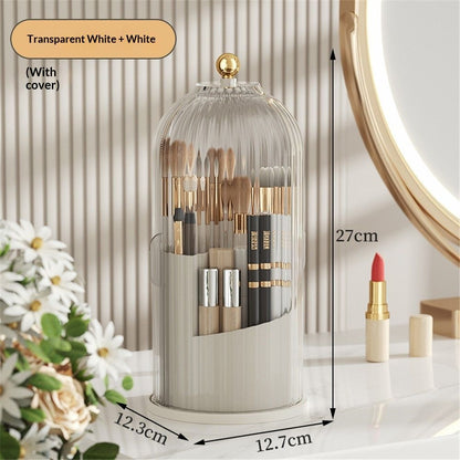 Makeup Brush Holder with Lid 360 Rotating Clear Dustproof Make Up Organizers for Vanity Bathroom Countertop, V1192-AZ-W-0357