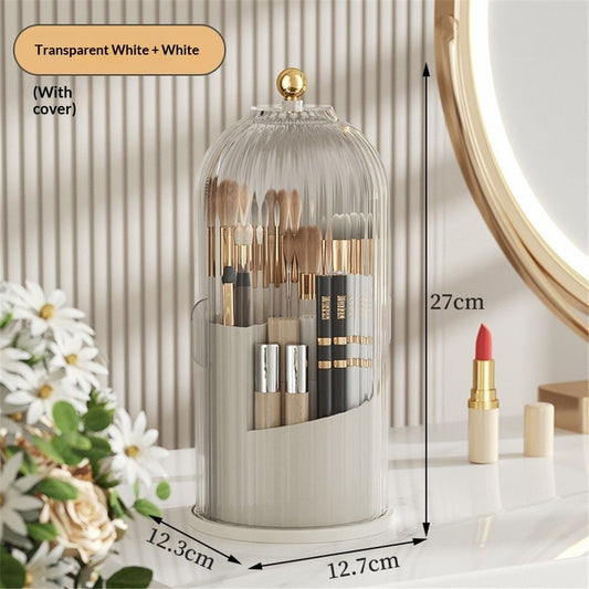 Makeup Brush Holder with Lid 360 Rotating Clear Dustproof Make Up Organizers for Vanity Bathroom Countertop, V1192-AZ-W-0357