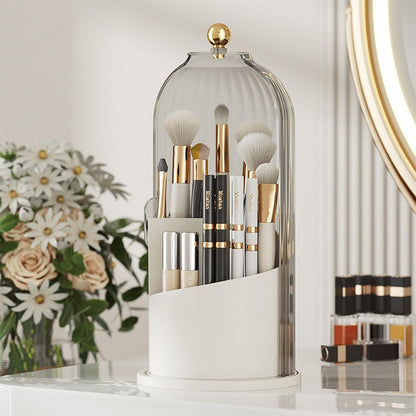 Makeup Brush Holder with Lid 360 Rotating Clear Dustproof Make Up Organizers for Vanity Bathroom Countertop, V1192-AZ-W-0357