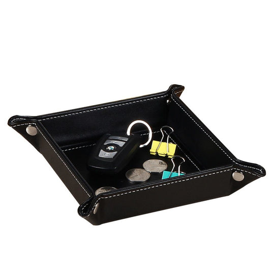 Valet Tray Desktop Storage Organizer - Premium PU Leather Bedside Vanity Tray Nightstand Caddy Holder for V1192-AZ-W-0361