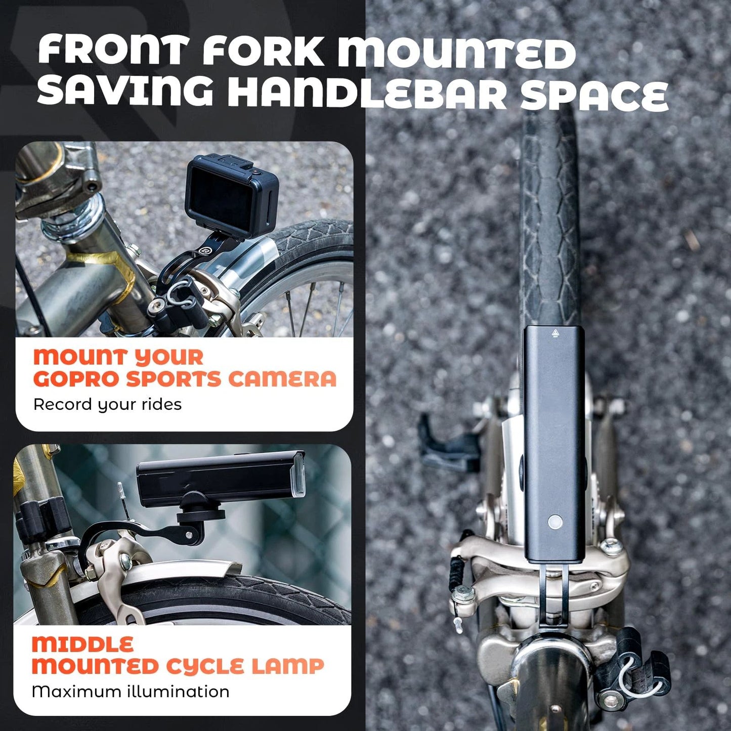 Fork Mount Bike Headlight Bracket Out Front Mount Compatible with Action Camera Bike Light, for Folding Bike V1192-AZ-W-0362