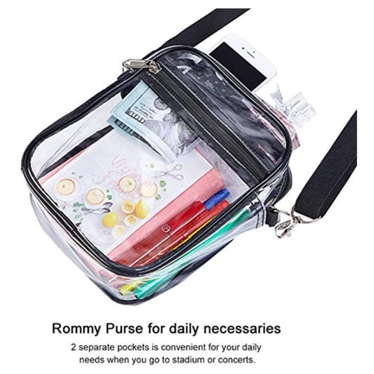 Clear Crossbody Purse Bag, Clear Bag Stadium with Front Pocket for Concerts Sports Festivals (Transparent ) V1192-AZ-W-0372