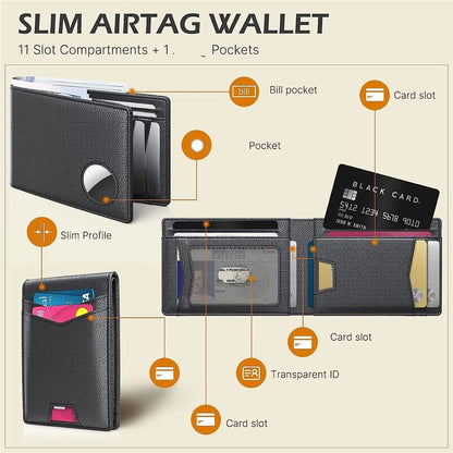 Mens Leather Wallet, Slim, RFID Blocking - Card Capacity | Bill Divider | ID Window (Black, only one bag) V1192-AZ-W-0383