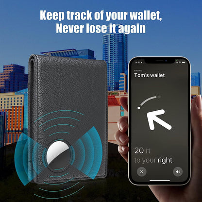 Mens Leather Wallet, Slim, RFID Blocking - Card Capacity | Bill Divider | ID Window (Black, only one bag) V1192-AZ-W-0383