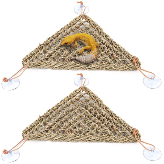 Reptile Hammock Corner Triangle 2 PCS,Natural Seagrass Fiber,Bearded Dragon Tank Accessories Habitat Decor V1192-AZ-W-0386