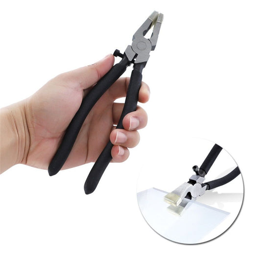 Glass Running Pliers With Curved Jaws - Professional Glass Breaking Tool for Stained Work, Key Fob Hardware V1192-AZ-W-0391