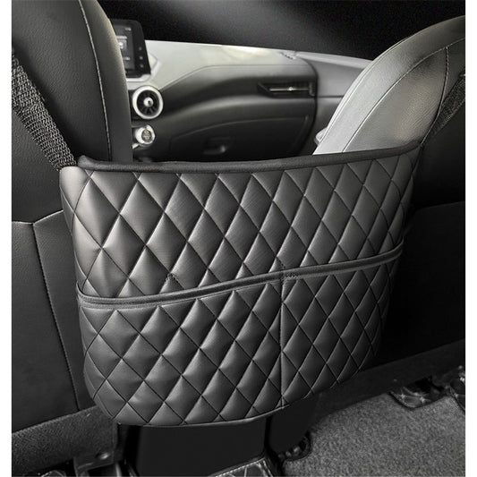 Car Net Pocket Handbag Holder Between Seats, Luxury Quilted Purse Car Organizer With 2 Extra Pockets For V1192-AZ-W-0393