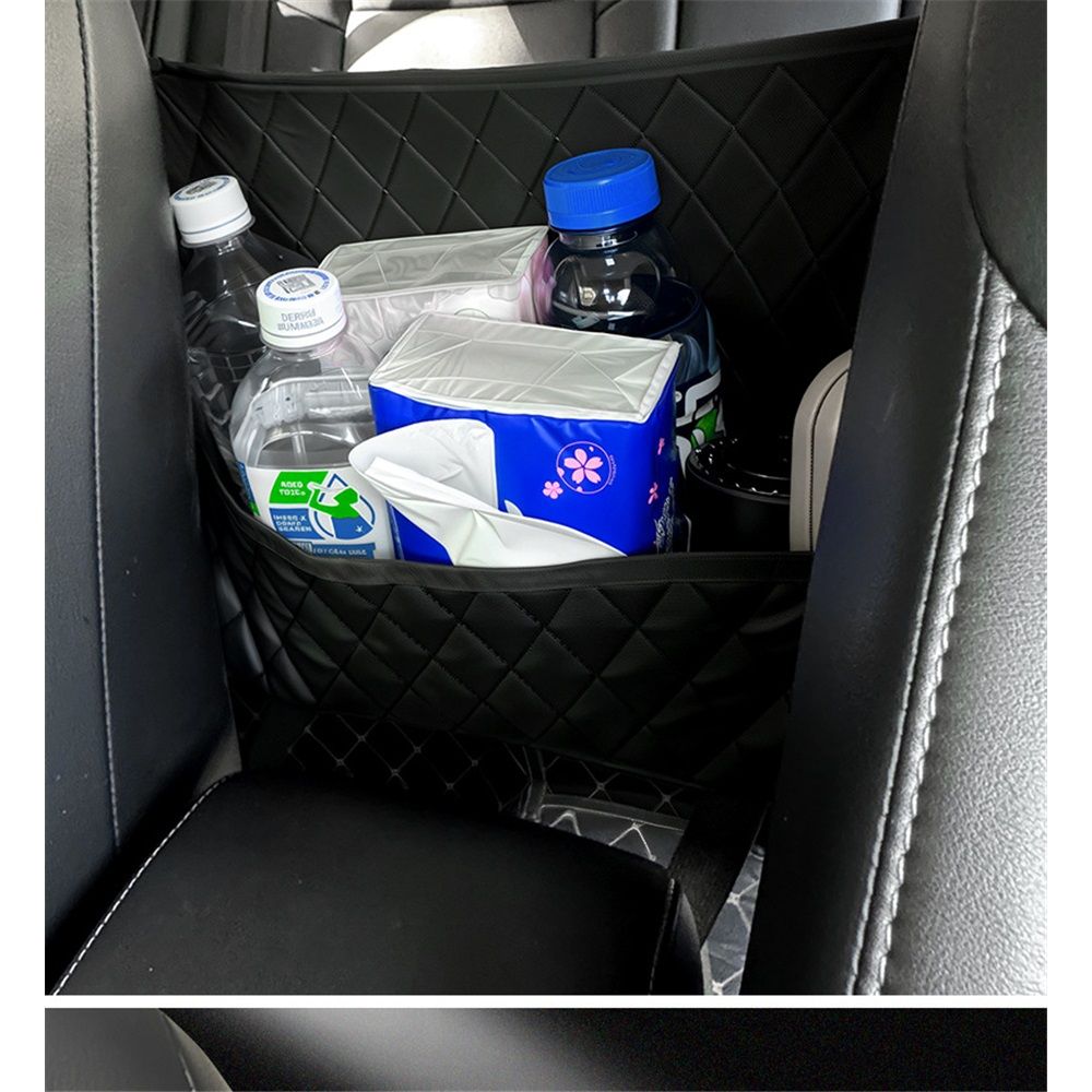 Car Net Pocket Handbag Holder Between Seats, Luxury Quilted Purse Car Organizer With 2 Extra Pockets For V1192-AZ-W-0393