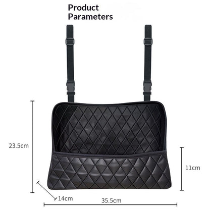 Car Net Pocket Handbag Holder Between Seats, Luxury Quilted Purse Car Organizer With 2 Extra Pockets For V1192-AZ-W-0393
