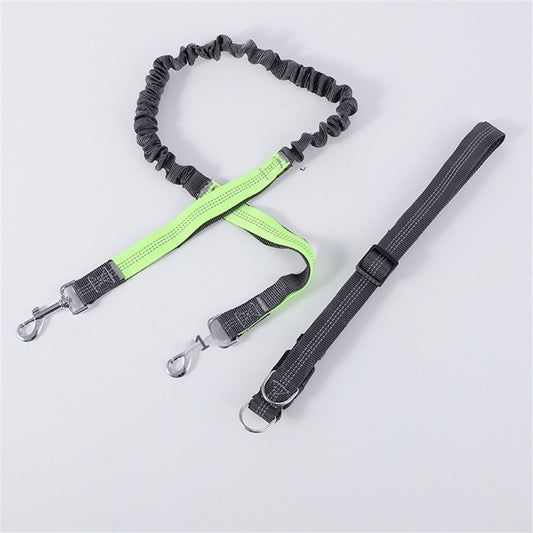Hands-Free Waist Leash for Dog Walking, Running and Hiking, Adjustable Belt with Double Handle, Reflective V1192-AZ-W-0397
