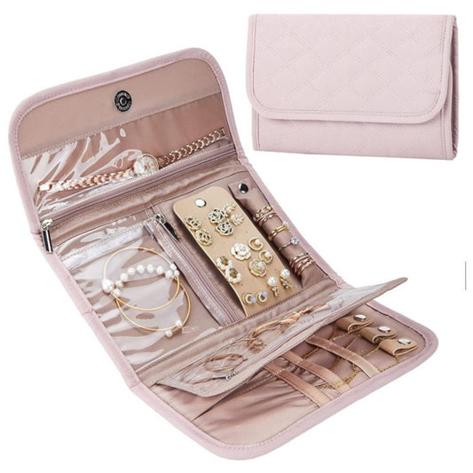 Travel Jewelry Case Organizer, Foldable Storage Roll for Earrings, Necklaces, Rings, Bracelets, Brooches, V1192-AZ-W-0398