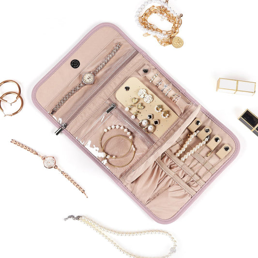 Travel Jewelry Case Organizer, Foldable Storage Roll for Earrings, Necklaces, Rings, Bracelets, Brooches, V1192-AZ-W-0398