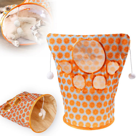 2pcs Cat Tunnel Bag for Indoor Cats, Foldable Pet Tunnel Crinkle Sack Bag with a Little Mouse & Toy Ball, V1192-AZ-W-0406