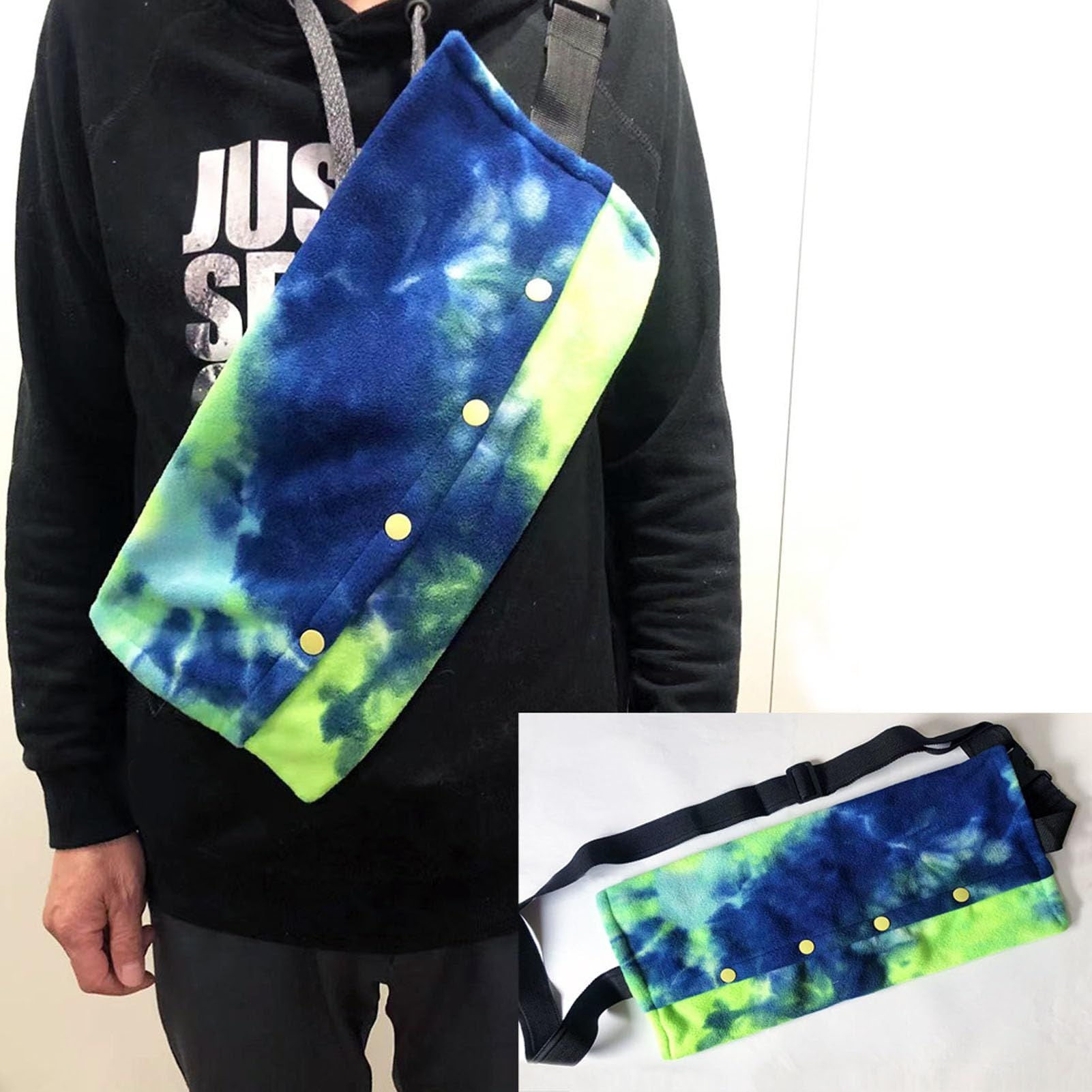 Small Animal Sling Carrier,Adjustable Strap Soft Coral Fleece Beardie Snuggle Sling Bag ( blue-green) V1192-AZ-W-0418