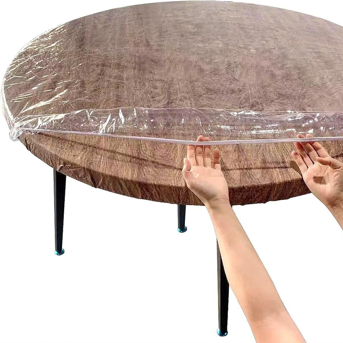 Clear Round Fitted Vinyl Tablecloth for Diameter Tables - Heavy Duty Elasticized Table Cover Elastic Edged V1192-AZ-W-0419