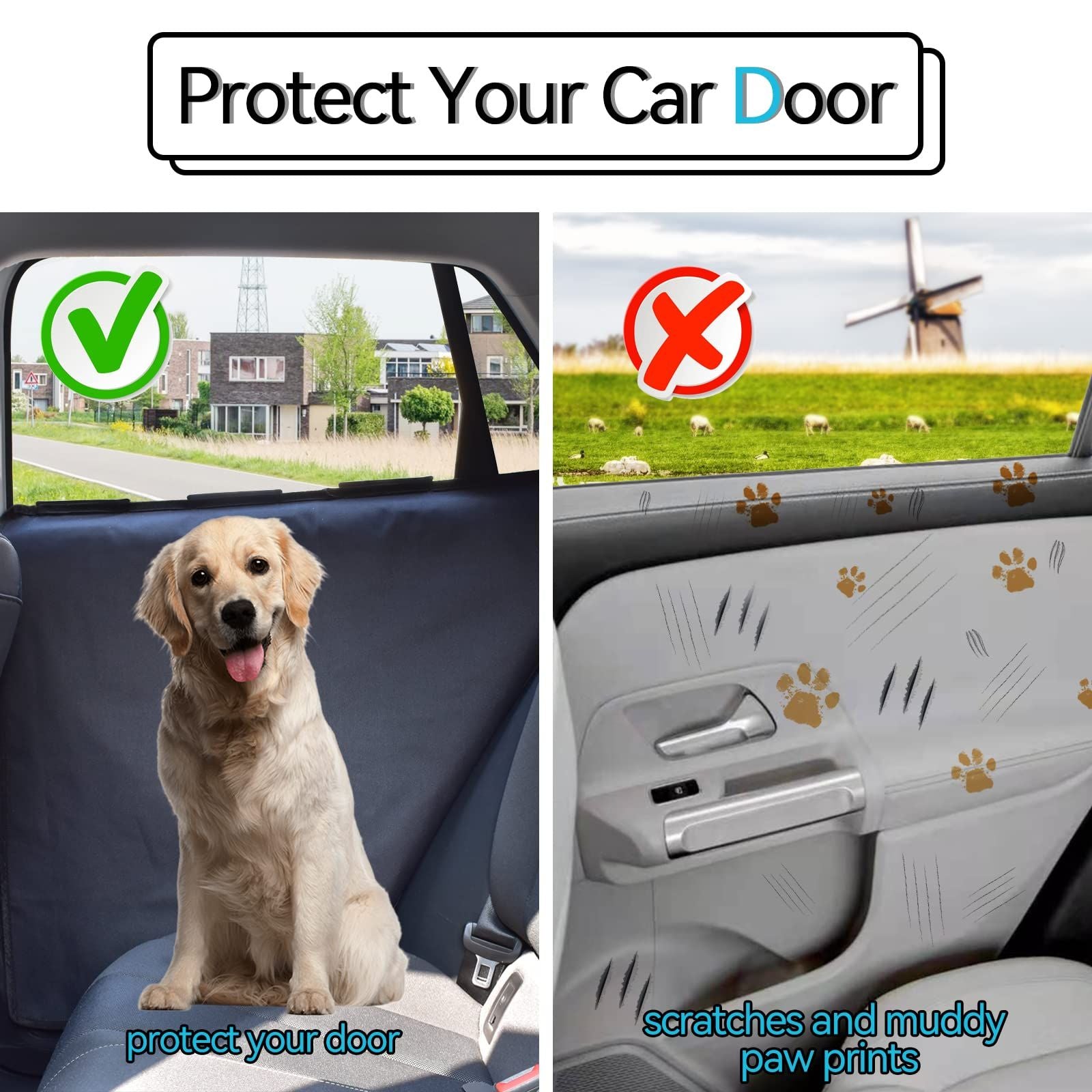 2 Pack Extra Big & Thick Anti Pet Scratching Waterproof Vehicle Door Covers Guard Truck Interior Panel Safe V1192-AZ-W-0424