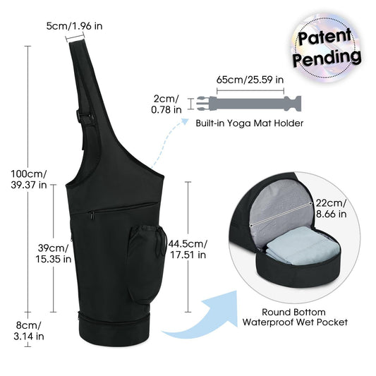 Yoga Mat Bag, Large Opening Long Tote Yoga Mat Carrier Holder Bag with Waterproof Wet Pocket and Drawstring V1192-AZ-W-0439