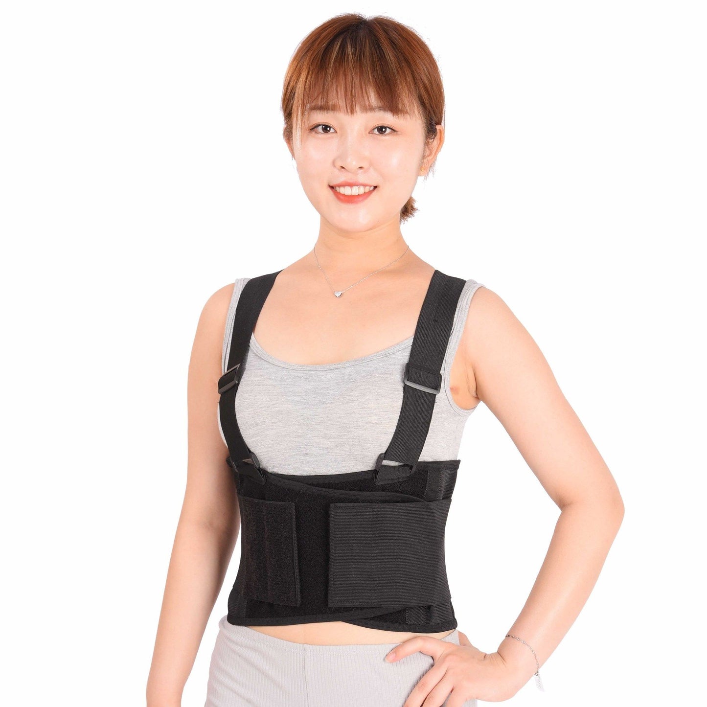 Care Back Brace for Work with Suspenders - Back Support Belt - Adjustable, Light, Breathable - Posture V1192-AZ-W-0444
