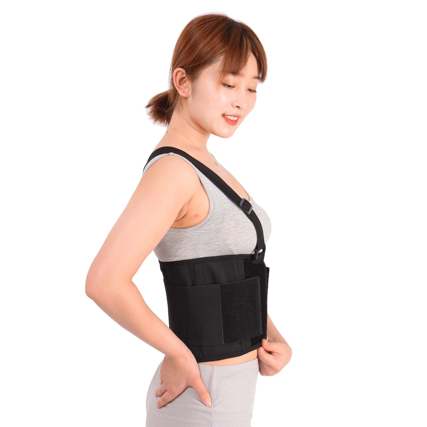 Care Back Brace for Work with Suspenders - Back Support Belt - Adjustable, Light, Breathable - Posture V1192-AZ-W-0444