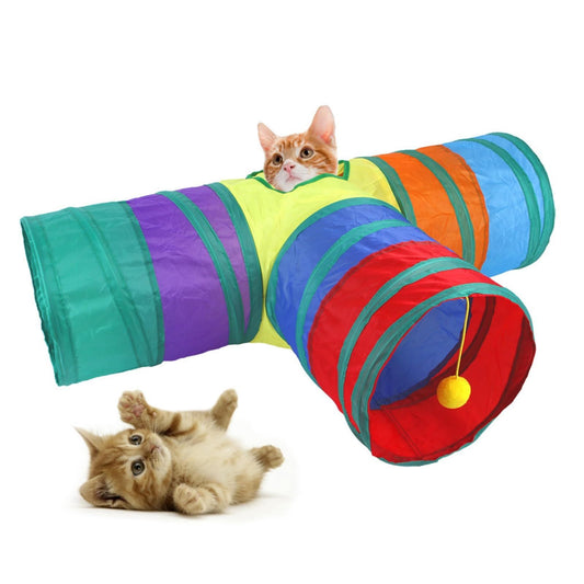 Rainbow Cats Tunnels with Interactive Ball Indoors Kitty Play Tunnel for Indoor Outdoor, Cat Tunnel Large Cat V1192-AZ-W-0467