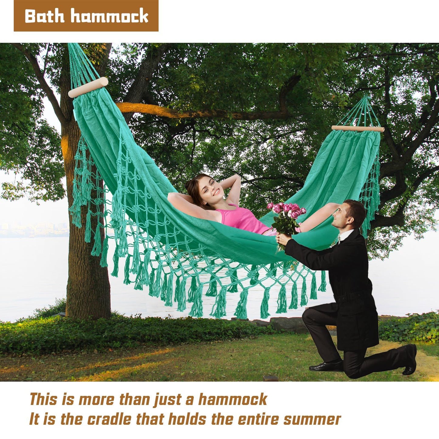 Beautiful Boho Style Hammock -Camping, Portable 2 Person Hammock, for Suitable for Backpacking, Patio, Beach, V1192-AZ-W-0473