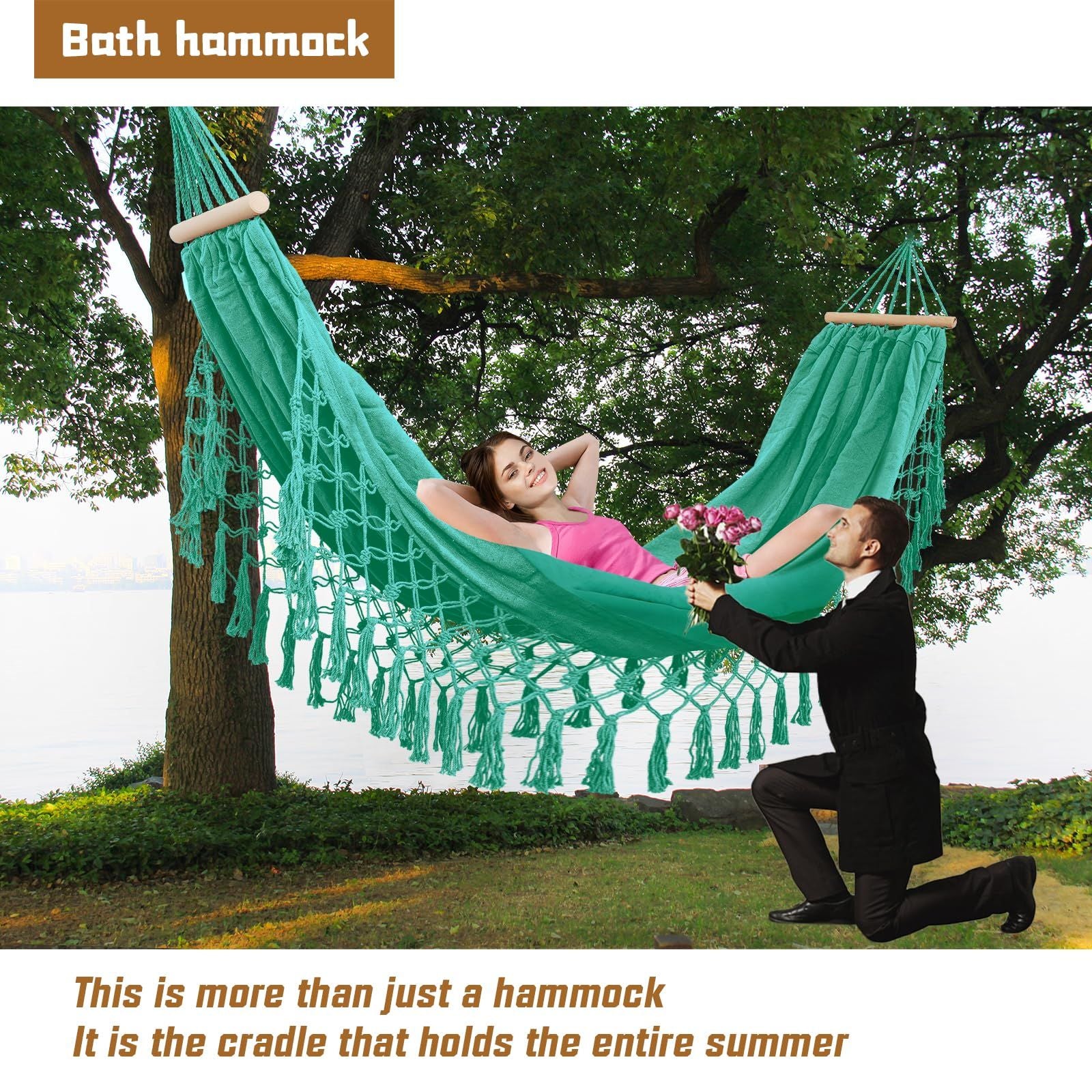 Beautiful Boho Style Hammock -Camping, Portable 2 Person Hammock, for Suitable for Backpacking, Patio, Beach, V1192-AZ-W-0473