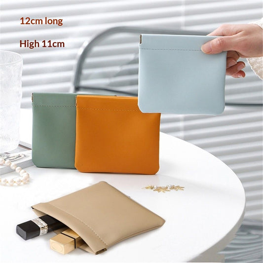 12 Pcs Pocket Cosmetic Bag Waterproof No Zipper Self Closing Makeup Bag PU Leather Cosmetic Pouch Cute Purse V1192-AZ-W-0487