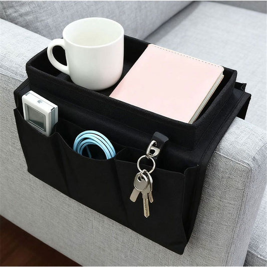 Sofa Armrest Organizer, Couch TV Remote Storage Organizer with Pockets for Recliner Armchair Snacks Glasses V1192-AZ-W-0509