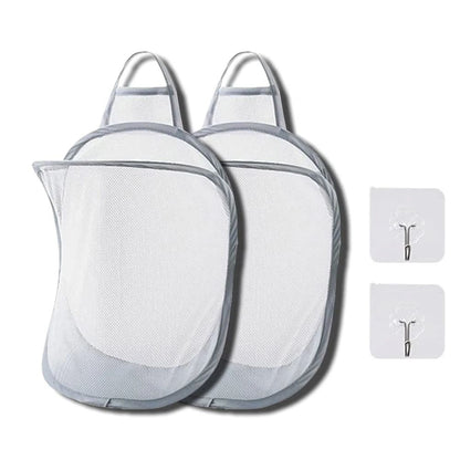 Mesh Collapsible Small Wall Laundry Baskets, Hanging Laundry Hamper, for Hotel, University Dormitory Use (Two V1192-AZ-W-0510
