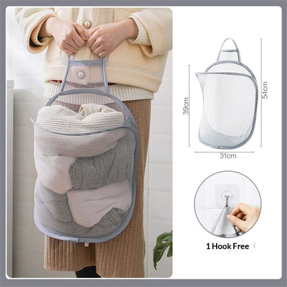 Mesh Collapsible Small Wall Laundry Baskets, Hanging Laundry Hamper, for Hotel, University Dormitory Use (Two V1192-AZ-W-0510
