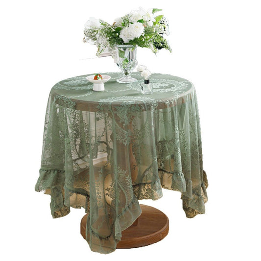 Green lace square flower tablecloth, chic and elegant covered pleated tablecloth, embroidered tablecloth V1192-AZ-W-0512