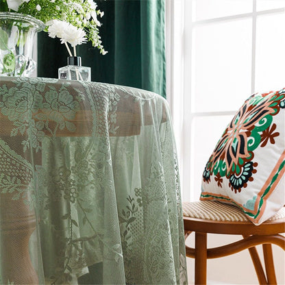 Green lace square flower tablecloth, chic and elegant covered pleated tablecloth, embroidered tablecloth V1192-AZ-W-0512