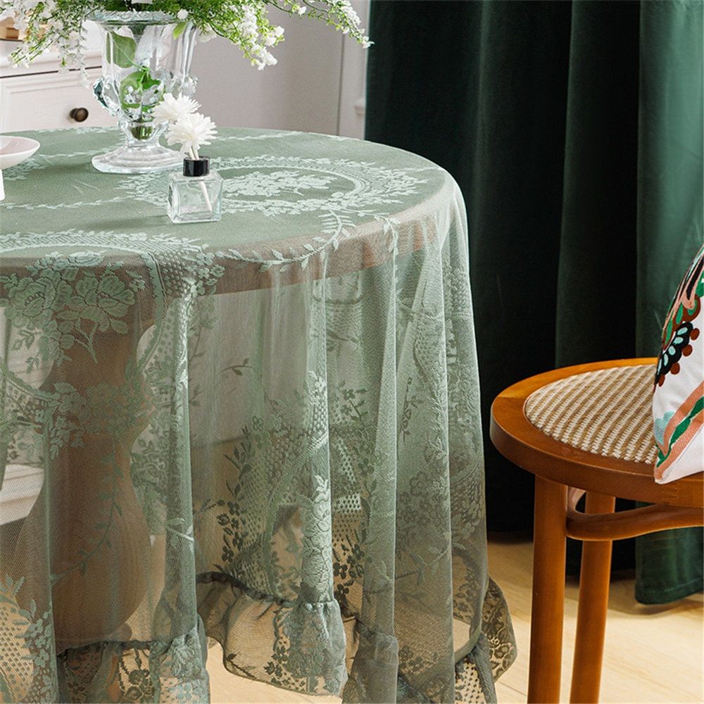 Green lace square flower tablecloth, chic and elegant covered pleated tablecloth, embroidered tablecloth V1192-AZ-W-0512