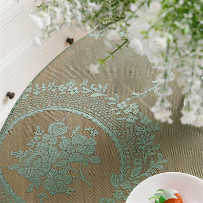 Green lace square flower tablecloth, chic and elegant covered pleated tablecloth, embroidered tablecloth V1192-AZ-W-0512