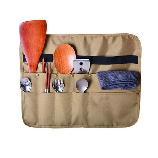 Camping Utensil Bag, Chef Knife Roll Canvas Roll up Culinary Bag Tableware Storage Hanging Knife Pouch Holder V1192-AZ-W-0531
