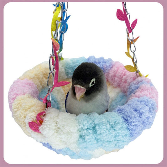 Hanging Bird Bed, Hammock for Cage Winter Warm Bird Plush Nest Parrot Sleeping Bed for Budgie Lovebird V1192-AZ-W-0536