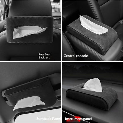 Black-gray Tissue Box suede Cover Rectangular Tissue Holder for Home Car Office Decor (NO Paper Towel) V1192-AZ-W-0548