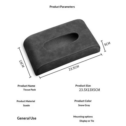 Black-gray Tissue Box suede Cover Rectangular Tissue Holder for Home Car Office Decor (NO Paper Towel) V1192-AZ-W-0548