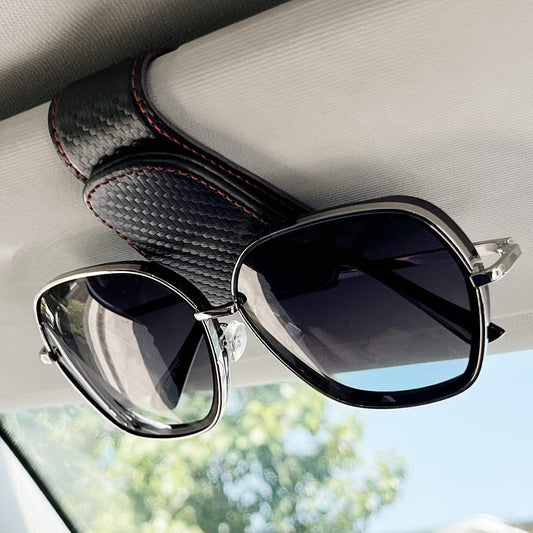 2Pcs Sunglass Holder for Car, Magnetic Leather Eyeglass Hanger Clip for Car Sun Visor, Sunglasses Holder and V1192-AZ-W-0560