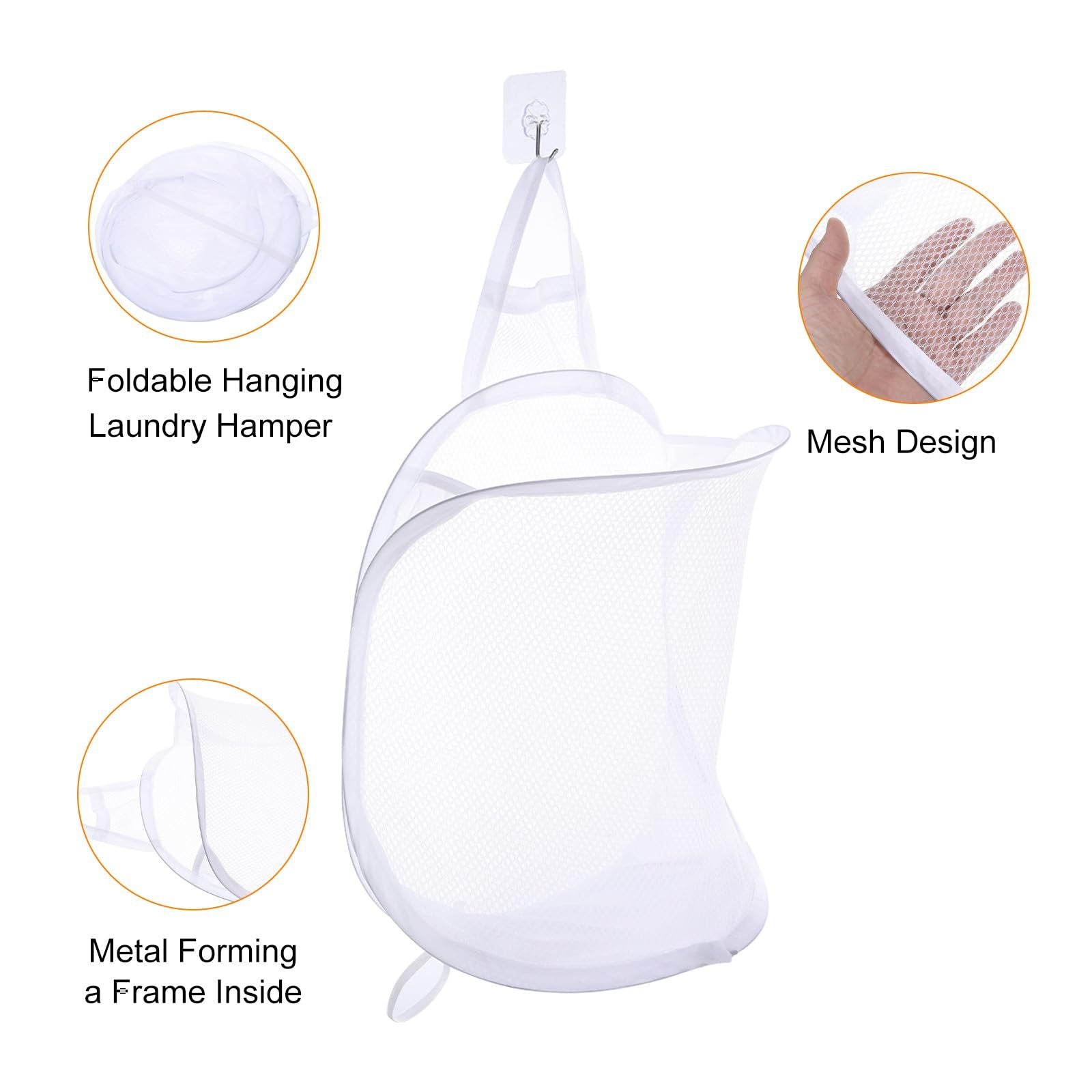 3 pack Mesh Collapsible Small Wall Laundry Baskets, Hanging Laundry Hamper, for Hotel, University Dormitory V1192-AZ-W-0582