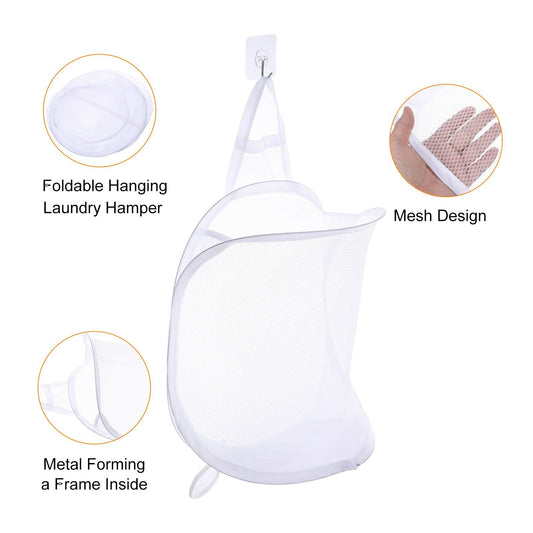 3 pack Mesh Collapsible Small Wall Laundry Baskets, Hanging Laundry Hamper, for Hotel, University Dormitory V1192-AZ-W-0582