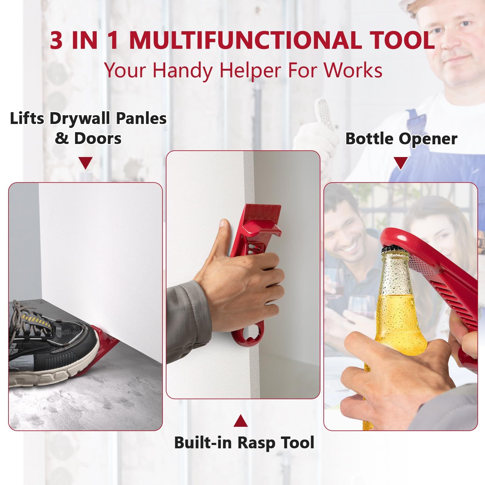 2 pack Drywall Panel Lifter, Drywall Rasp, Drywall Tool Includes Built In Bottle Opener, Lightweight, V1192-AZ-W-0583