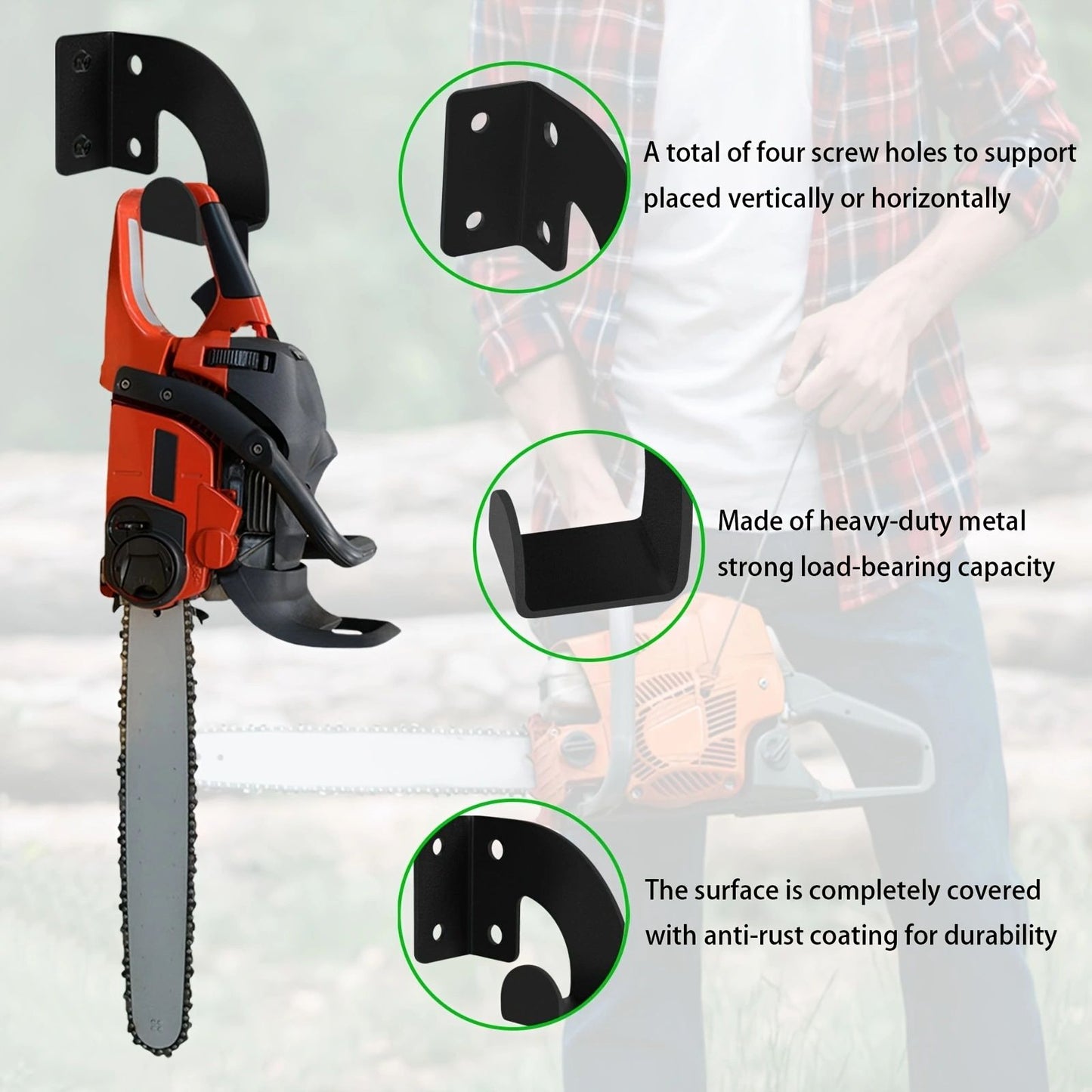 2PCS Chainsaw Hanger, Heavy Duty Chainsaw Wall Mount Holder, Organizer Mounted Chainsaw Rack, Chain Saw V1192-AZ-W-0586