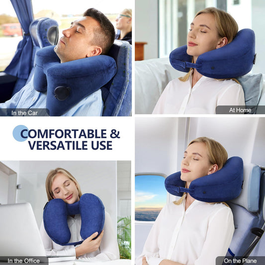 Neck Pillow for Travel Inflatable Airplane Pillow Comfortably Supports Head, Neck and Chin, Inflatable Travel V1192-AZ-W-0595