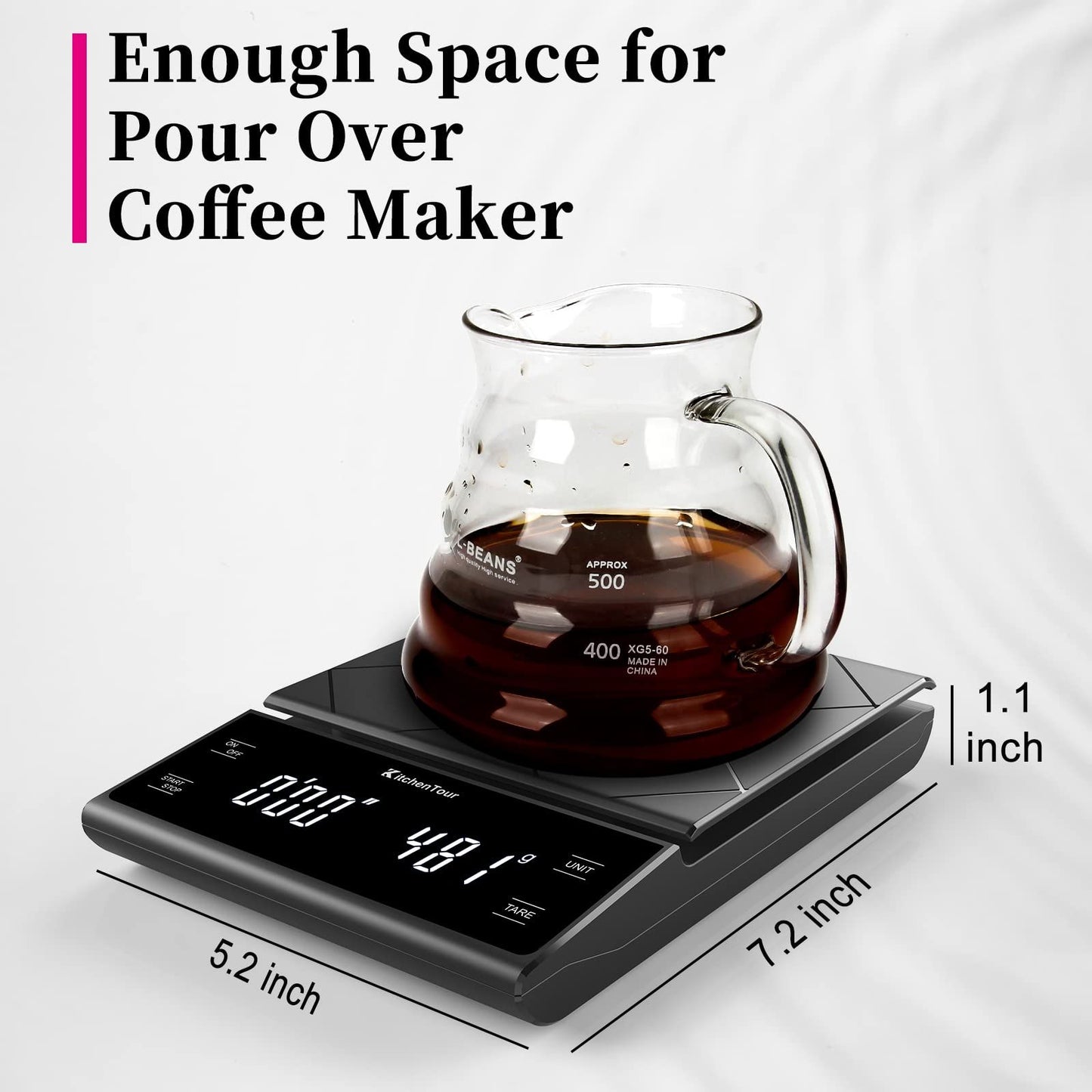 Digital Multifunction Weighing Scale with 3kg/0.5g High Precision - Pour Over Drip - Espresso Scale with V1192-AZ-W-0599